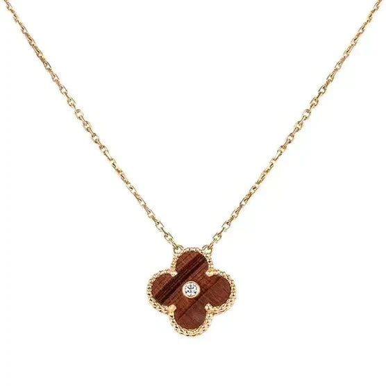 [LORA]CLOVER 15MM DIAMOND AND YELLOW TIGER'S EYE AGATE necklace