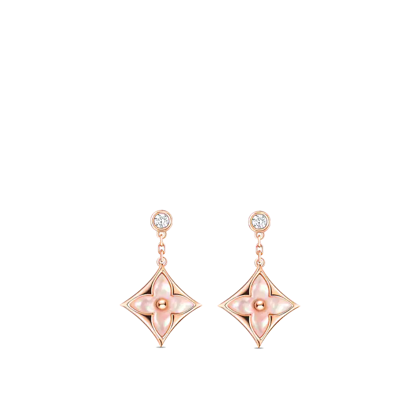 [LORA]DOUBLE STAR PINK GOLD MOP DROP EARRINGS