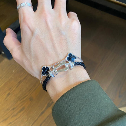 [LORA]CLOVER 5 MOTIF PIETERSITE SILVER BRACELET