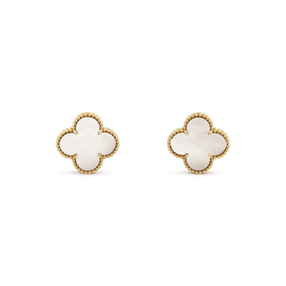 [LORA]CLOVER MEDIUM 1 MOTIFS  WHITE MOP STUD EARRINGS