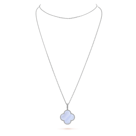 [LORA]CLOVER SILVER CHALCEDONY BIG CLOVER NECKLACE