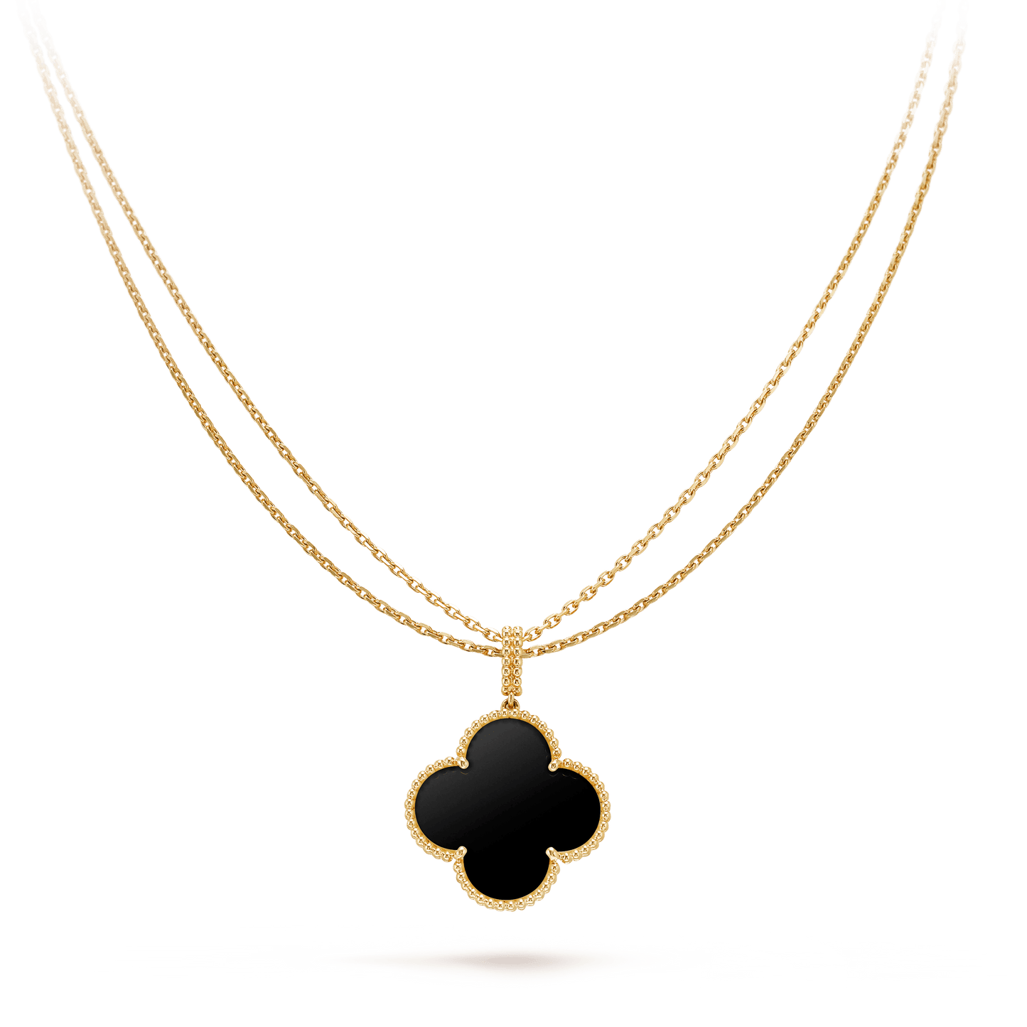 [LORA]CLOVER 25MM GOLD ONYX BIG CLOVER NECKLACE