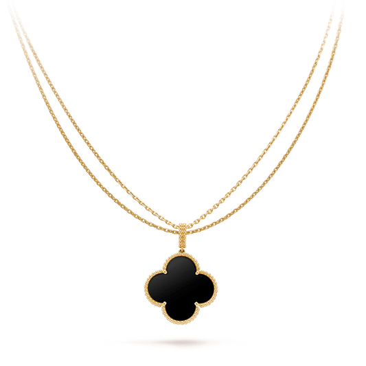 [LORA]CLOVER 25MM GOLD ONYX BIG CLOVER NECKLACE