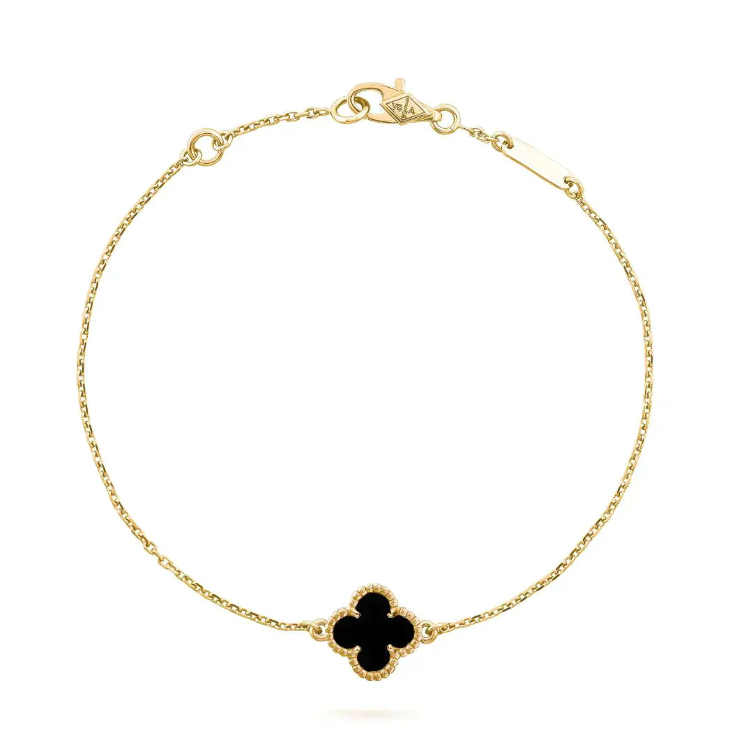 [LORA]CLOVER ONYX SINGLE FLOWER BRACELET