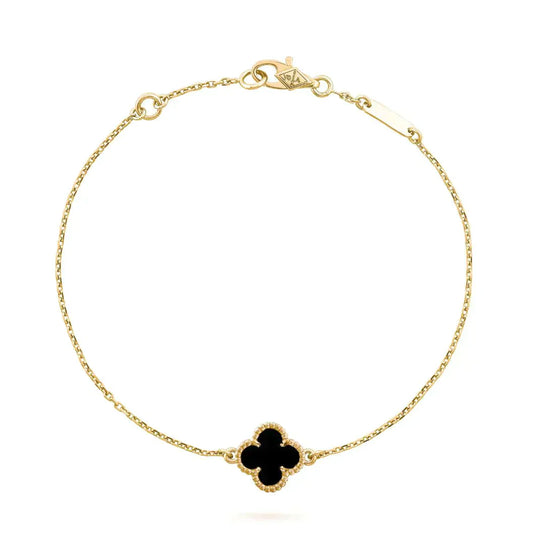 [LORA]CLOVER ONYX SINGLE FLOWER BRACELET