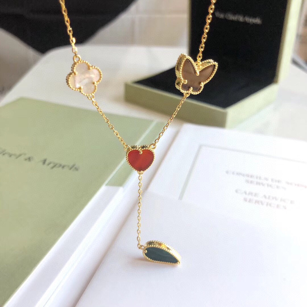 [LORA]LUCKY SPRING 4 MOTIFS ROSE GOLD NECKLACE